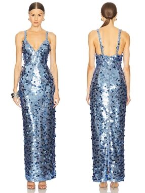 Bronx and Banco Allegra Sequin Maxi Dress Ocean Blue XL New